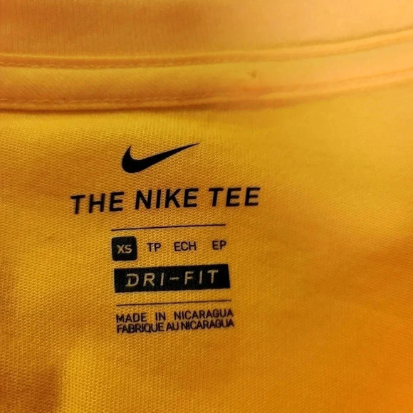 NWT NIKE DRI-FIT RUNNING WOMEN'S SHORT SLEEVE T-SHIRT Gold Yellow Pink Top XS - Picture 8 of 9